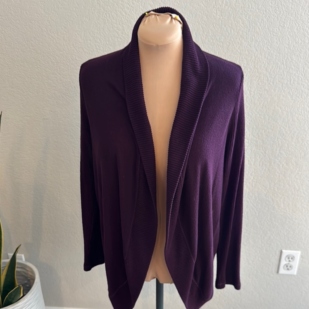 Anthropologie Purple Open Front Cardigan with Long Sleeves and Shawl Collar